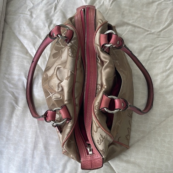 Coach Horse & Carriage SZ OS Logo Satchel Handbag F14481 Gold and Pink - Picture 6 of 11